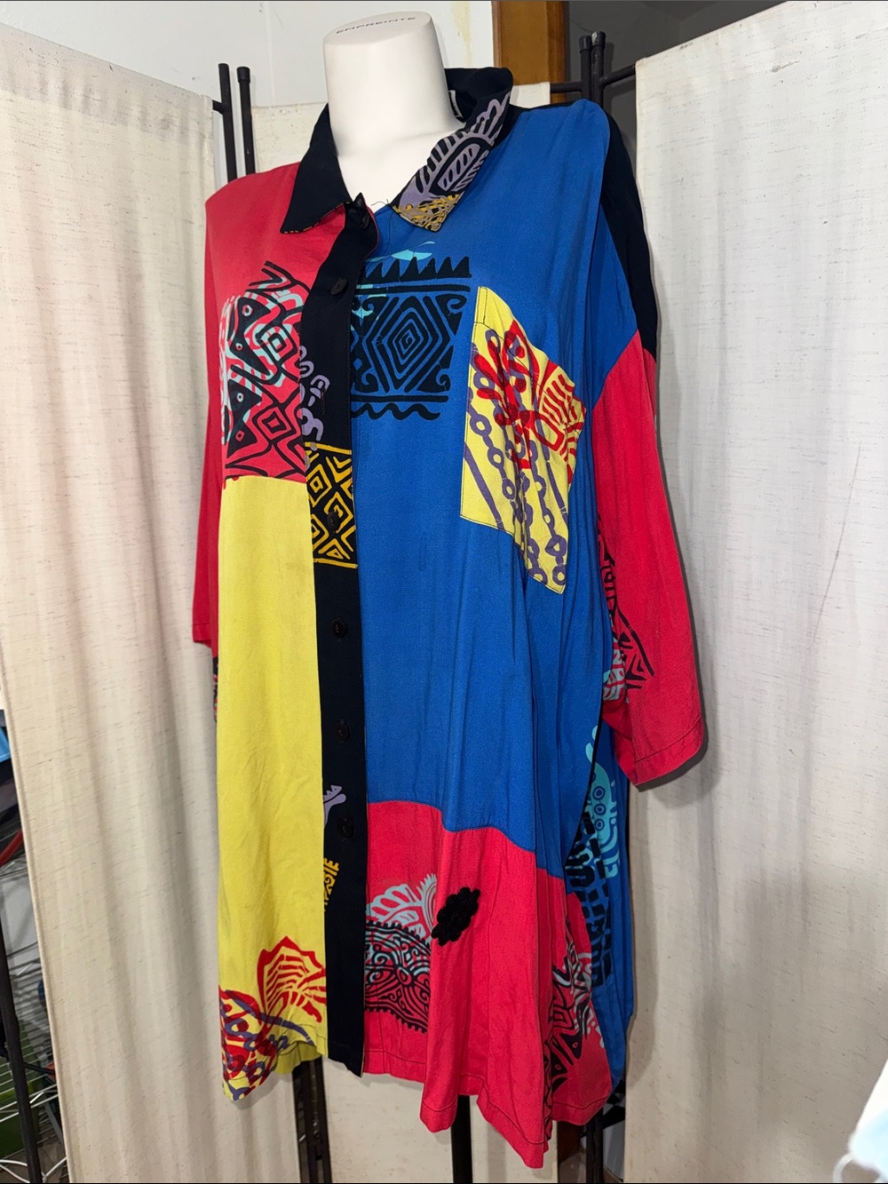 Vintage BOP 4x Shirt Blouse Color Block Rayon